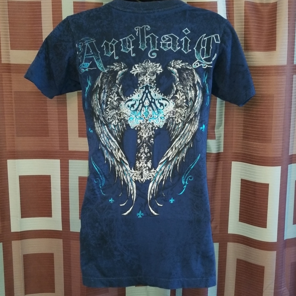 **SOLD** Blue V-Neck Archaic by Affliction Tee